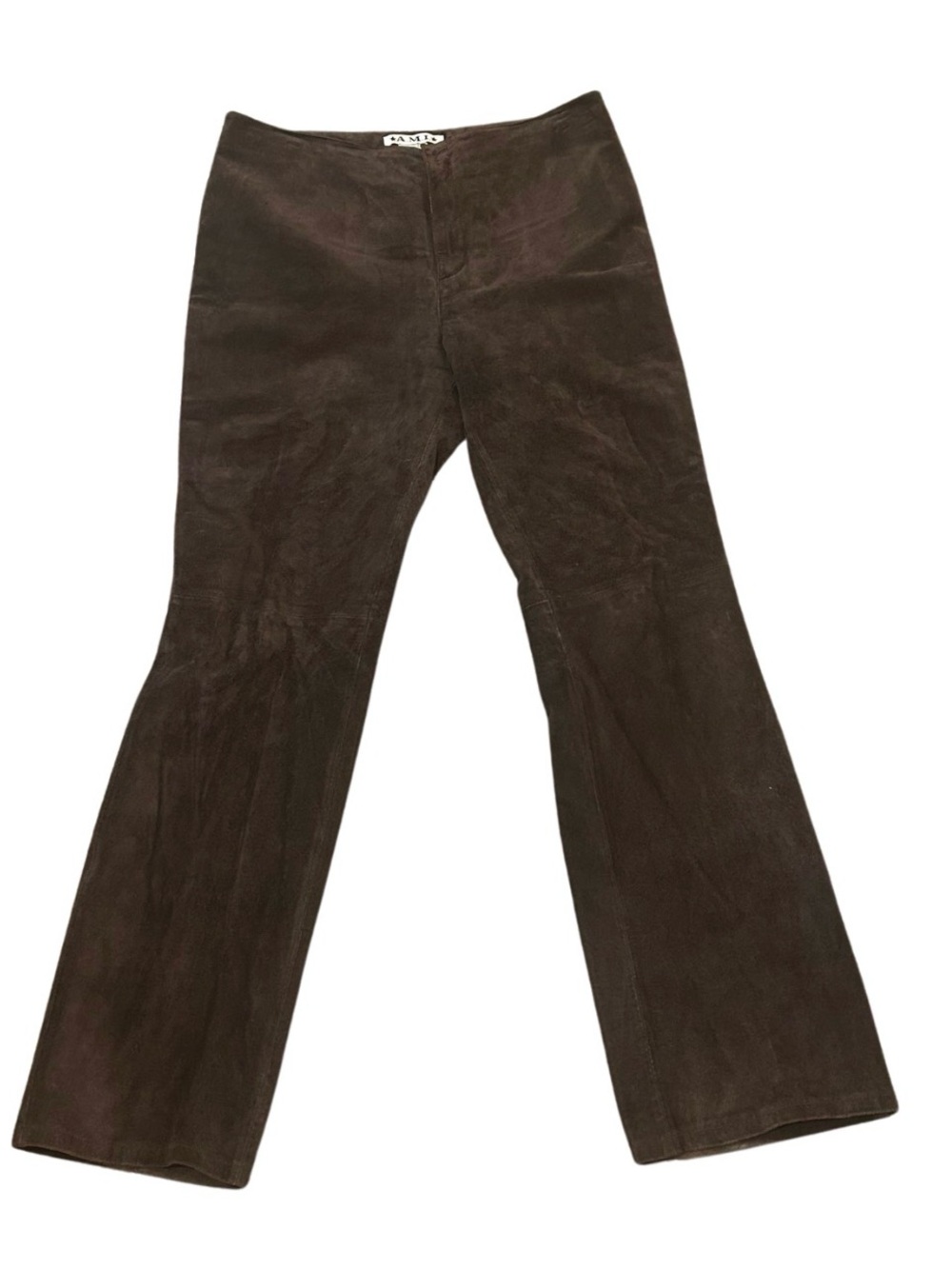 A.M.I. Suede Leather Straight Pants | Chocolate Brown | Size 14